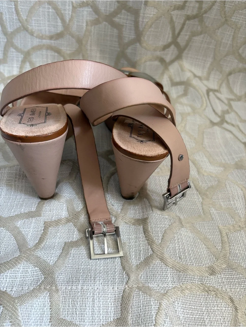 Ted Baker Blush Wedge Sandals with Silver Metallic Strap